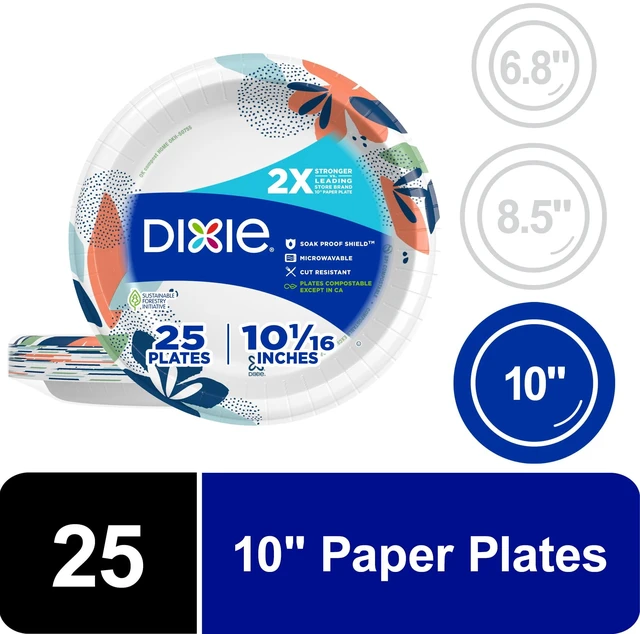 Main image of Dixie Disposable Paper Plates, 10", Multi-Color, 25 Count