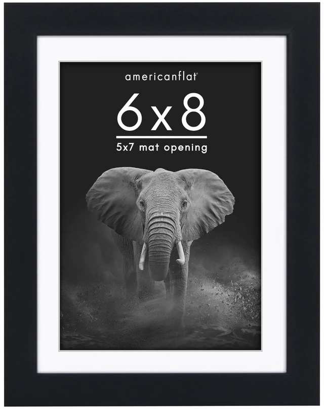 Main image of Americanflat 6x8 Picture Frame with Shatter-Resistant Glass and 5x7 Mat, Soho Collection - Black