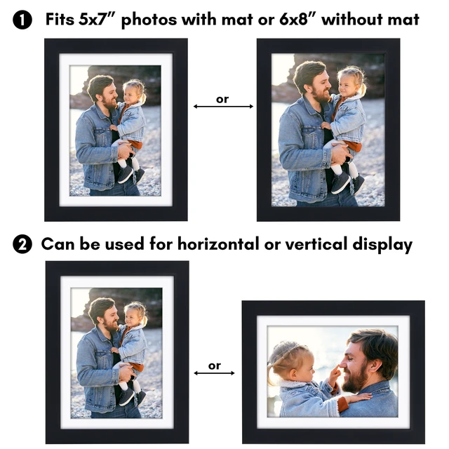 Alt view image 3 of 5 - Americanflat 6x8 Picture Frame with Shatter-Resistant Glass and 5x7 Mat, Soho Collection - Black