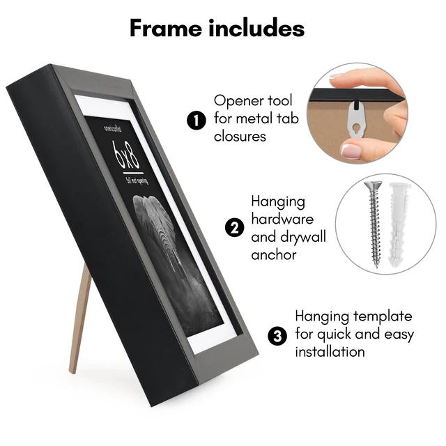Alt view image 2 of 5 - Americanflat 6x8 Picture Frame with Shatter-Resistant Glass and 5x7 Mat, Soho Collection - Black