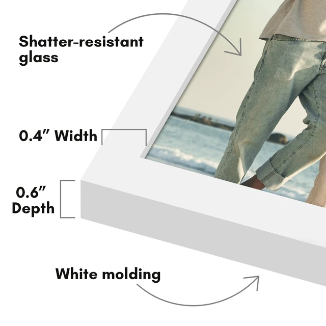 Alt view image 5 of 7 - Americanflat 8x10 Picture Frame with Shatter-Resistant Glass, Streamline Collection, Thin Border - White