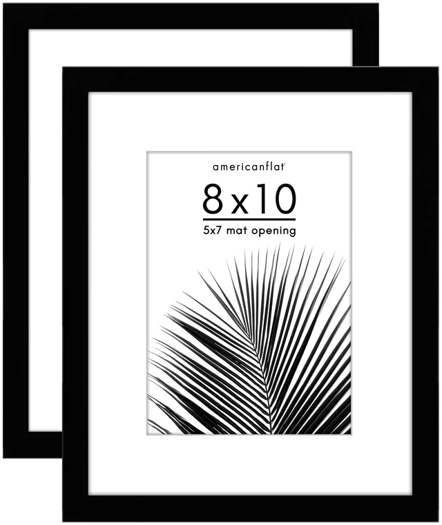 Main image of Americanflat 8x10 Picture Frame with Polished Plexiglass, 5x7 Mat, 2-Pack, Black - Galleria