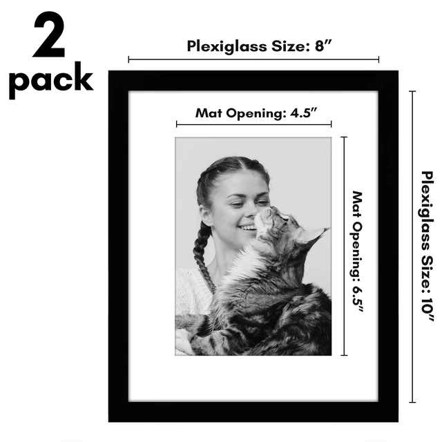 Alt view image 4 of 5 - Americanflat 8x10 Picture Frame with Polished Plexiglass, 5x7 Mat, 2-Pack, Black - Galleria