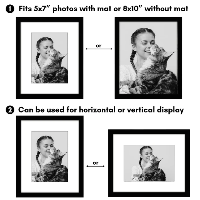 Alt view image 2 of 5 - Americanflat 8x10 Picture Frame with Polished Plexiglass, 5x7 Mat, 2-Pack, Black - Galleria