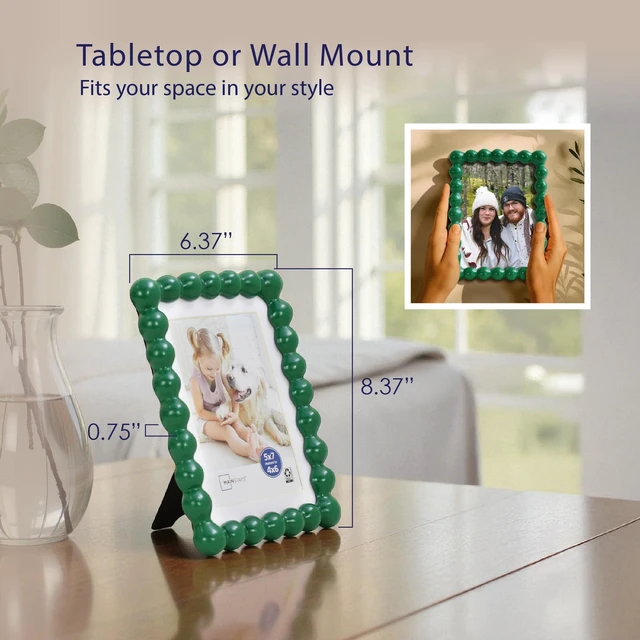 Alt view image 2 of 6 - Mainstays Greenbrier Bubble Beaded Picture Frame, 5x7, Matted to 4x6, Green, Wall or Tabletop Display