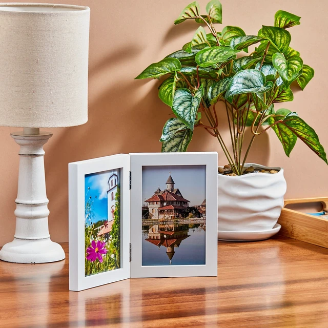 Alt view image 4 of 6 - Mainstays Hinged Double 4x6 Tabletop Picture Frame, White