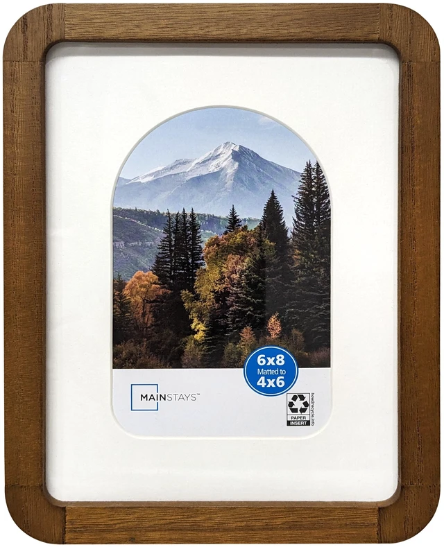 Main image of Mainstays 6x8 Picture Frame, Walnut Finish, White Arched Mat for 4x6 Photo, Rounded Corners