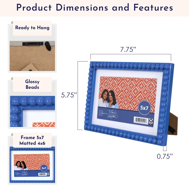 Alt view image 6 of 6 - Mainstays by Becky G. & Alejandra Beaded Photo Frame, Blue Eyes, 4x6in with Mat or 5x7in