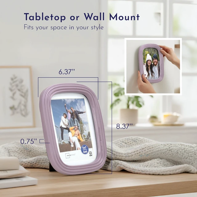 Alt view image 4 of 6 - Mainstays 5x7 Picture Frame Matted to 4x6, Hazy Purple Ribbed Rounded Corner, Wall or Tabletop