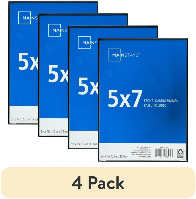 Main image of Mainstays 5x7 Picture Frame 4-Pack, Black, Front Loading Wall or Tabletop Photo Frame