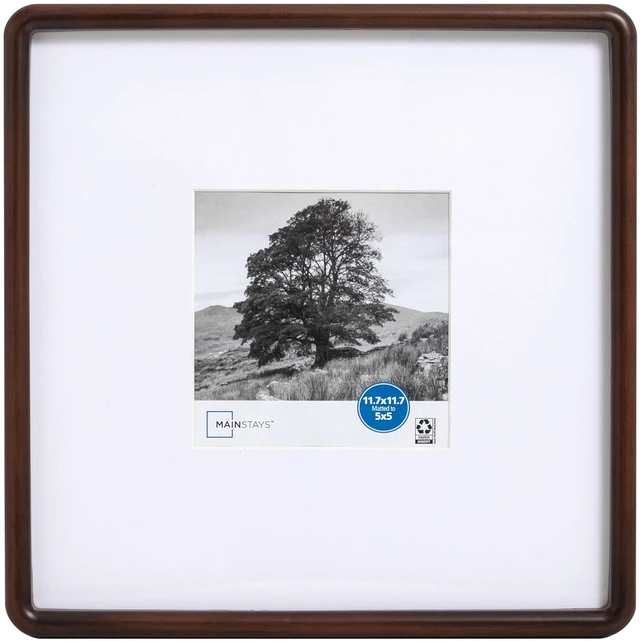 Main image of Mainstays 11.75in x 11.75in Brown Rounded Square Picture Frame, Matted for 5x5 Photo