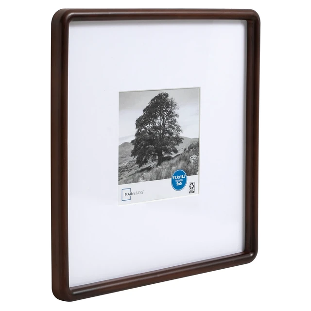 Alt view image 5 of 6 - Mainstays 11.75in x 11.75in Brown Rounded Square Picture Frame, Matted for 5x5 Photo