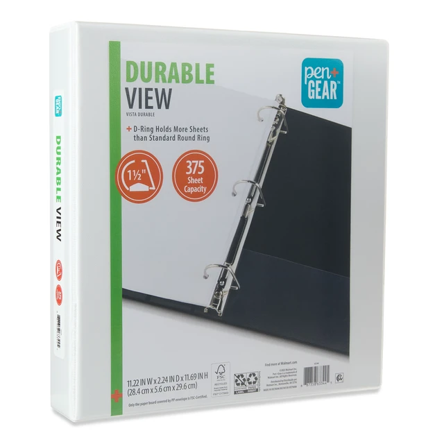 Alt view image 4 of 7 - Pen+Gear Durable View 1.5in D-Ring Binder, White (2 Pack)