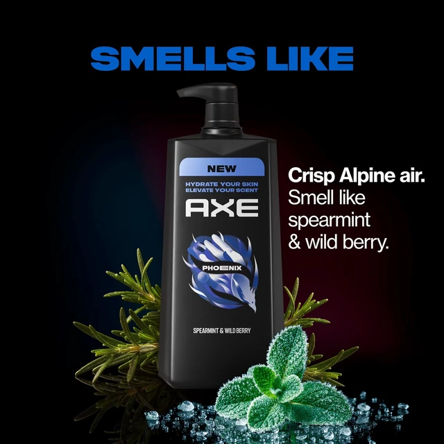 Alt view image 4 of 6 - Axe 12h Refreshing Scent Phoenix Crushed Mint & Rosemary Men's Body Wash, 32 fl oz Pump, with 100% Plant-Based Moisturizers