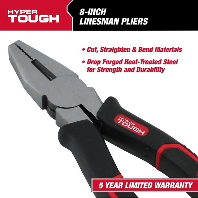 Alt view image 3 of 6 - Hyper Tough 8-inch Linesman Pliers 5176V with Ergonomic Soft Grips