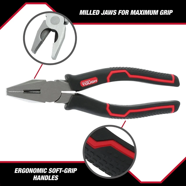 Alt view image 2 of 6 - Hyper Tough 8-inch Linesman Pliers 5176V with Ergonomic Soft Grips