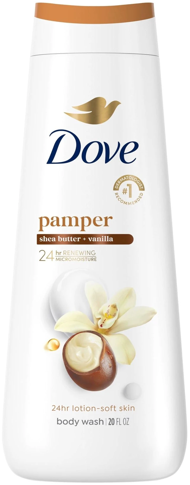 Main image of Dove Body Wash 24hr Lotion-Soft Skin, Shea Butter & Vanilla, Moisturizing Skin Cleanser, No Sulfates, No Parabens, 20 fl oz