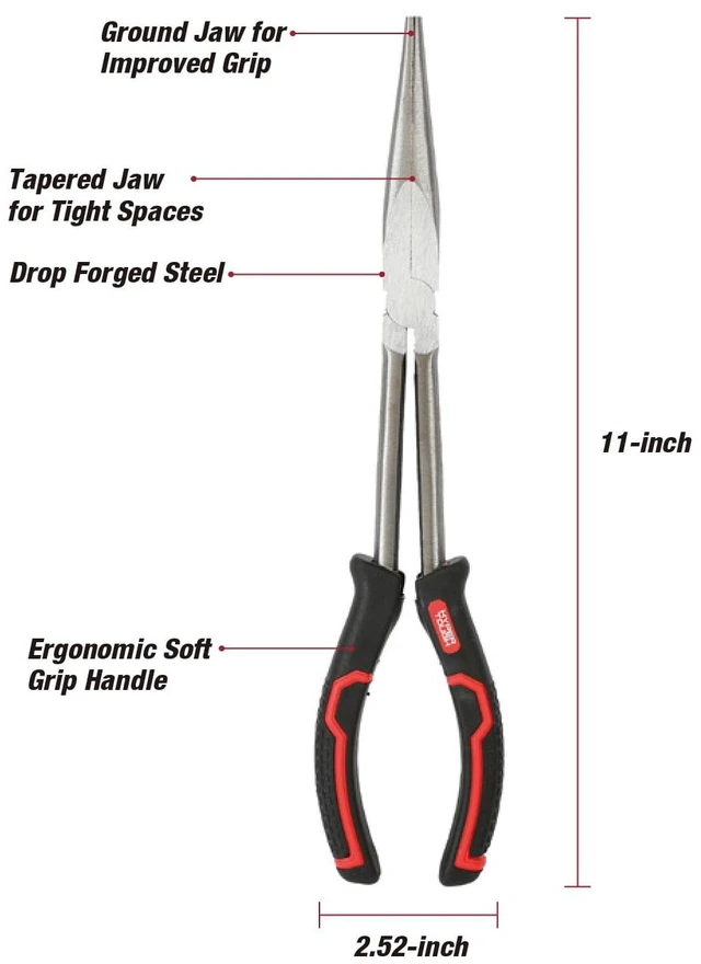 Alt view image 3 of 6 - Hyper Tough 11in Long Nose Pliers with Ergonomic Soft Grip Handles, Model 5375V