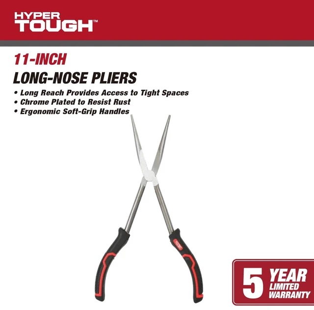 Alt view image 5 of 6 - Hyper Tough 11in Long Nose Pliers with Ergonomic Soft Grip Handles, Model 5375V