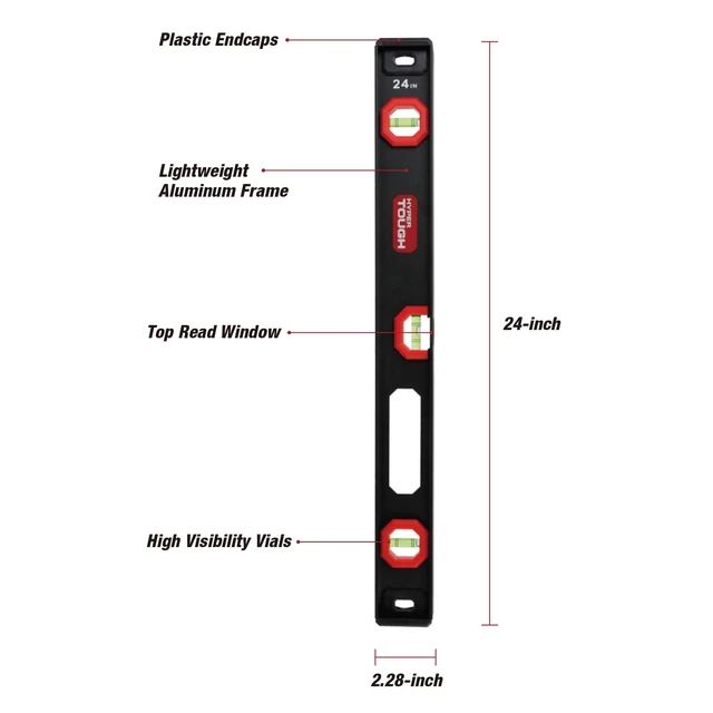 Alt view image 3 of 6 - Hyper Tough 24-Inch Aluminum I-Beam Level