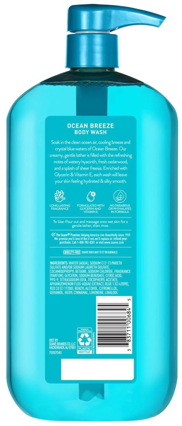 Alt view image 4 of 6 - Suave Ocean Breeze Moisturizing Body Wash with Glycerin & Vitamin E, 30 fl oz Pump