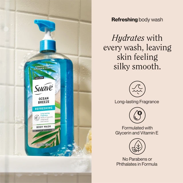 Alt view image 5 of 6 - Suave Ocean Breeze Moisturizing Body Wash with Glycerin & Vitamin E, 30 fl oz Pump