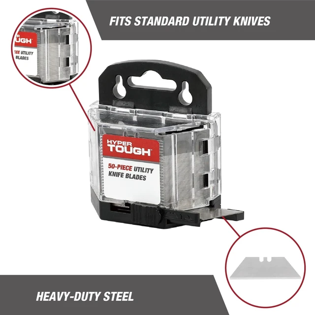 Alt view image 2 of 6 - Hyper Tough 50-Piece Standard Utility Knife Blades with Blade Dispenser