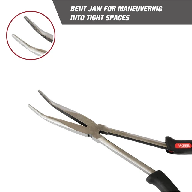 Alt view image 3 of 6 - Hyper Tough 11in 45-Degree Long Nose Plier with Ergonomic Soft Grip Handles