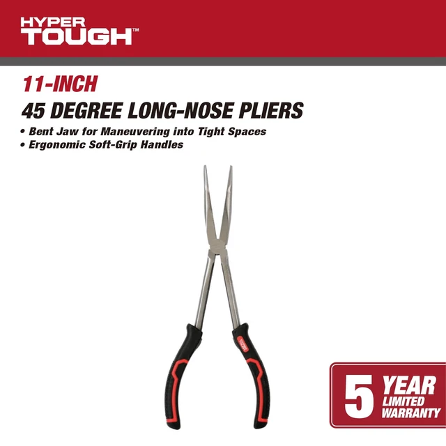 Alt view image 6 of 6 - Hyper Tough 11in 45-Degree Long Nose Plier with Ergonomic Soft Grip Handles