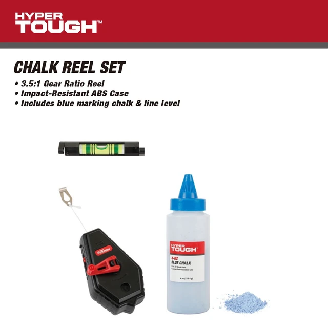 Alt view image 2 of 5 - Hyper Tough 100ft Chalk Line and Reel Set, Blue