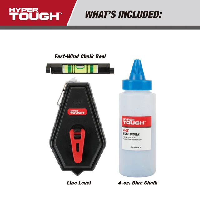 Alt view image 5 of 5 - Hyper Tough 100ft Chalk Line and Reel Set, Blue