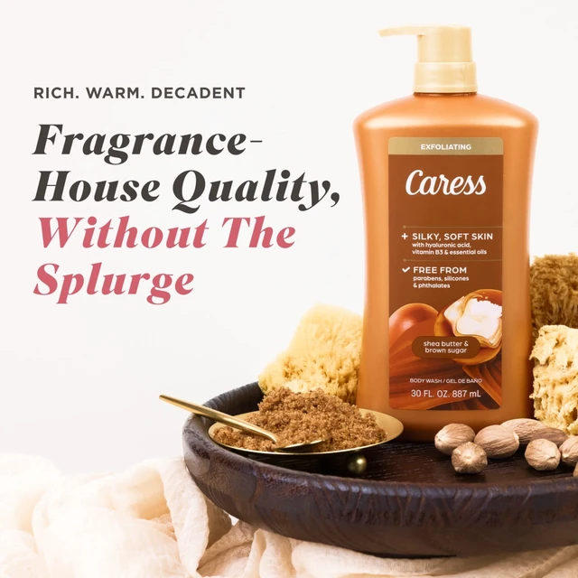 Alt view image 6 of 6 - Caress Shea Butter & Brown Sugar Body Wash with Hyaluronic Acid, Exfoliating & Moisturizing, 30oz