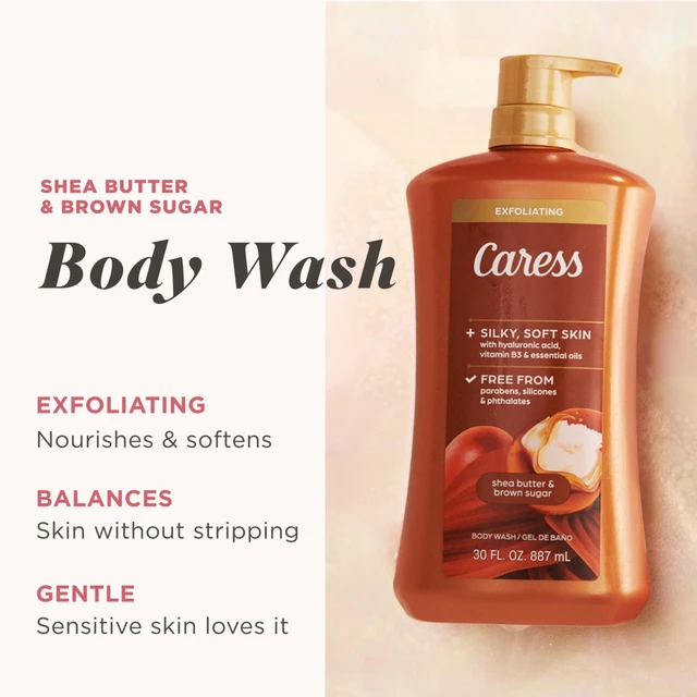 Alt view image 5 of 6 - Caress Shea Butter & Brown Sugar Body Wash with Hyaluronic Acid, Exfoliating & Moisturizing, 30oz