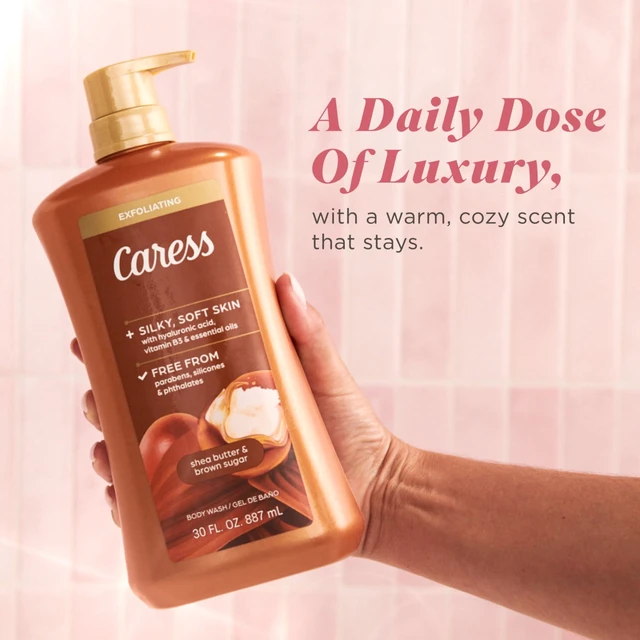 Alt view image 2 of 6 - Caress Shea Butter & Brown Sugar Body Wash with Hyaluronic Acid, Exfoliating & Moisturizing, 30oz