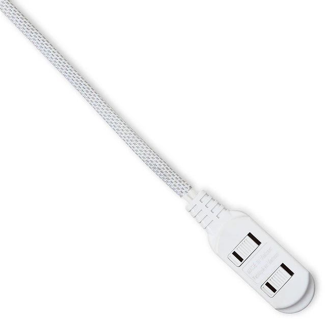 Alt view image 5 of 6 - Hyper Tough 10ft 3-Outlet White Braided 2-Prong Indoor Extension Cord