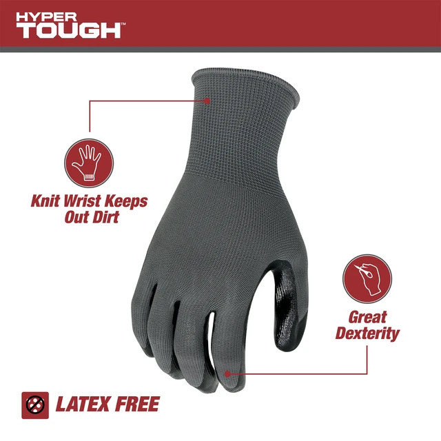 Alt view image 6 of 6 - Hyper Tough Nitrile Coated Water Resistant Gloves, Latex Free, Gray, X-Large, 3 Pairs