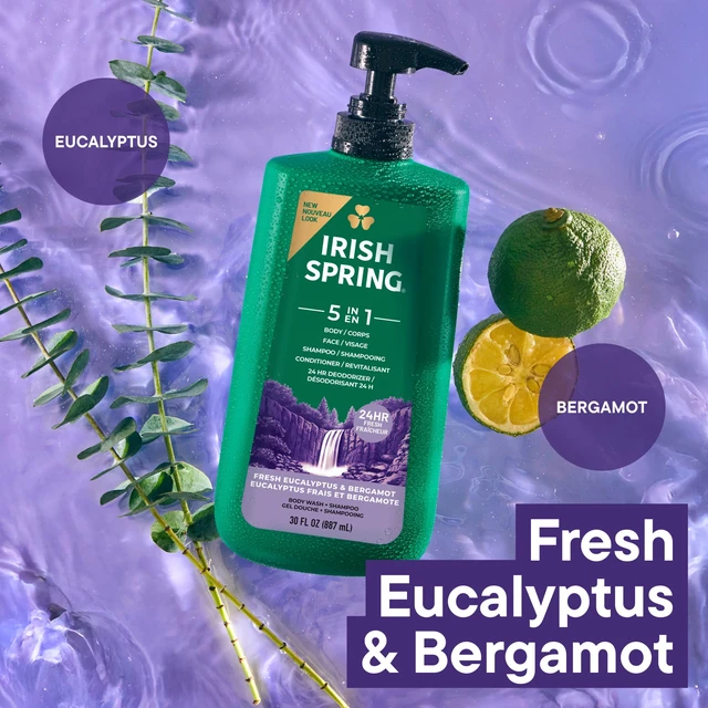 Alt view image 4 of 6 - Irish Spring 5 in 1 Moisturizing Body Wash, Fresh Eucalyptus & Bergamot Scent, 30fl oz