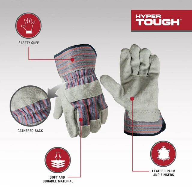 Alt view image 5 of 5 - Hyper Tough Leather Palm Multi-Use Work Gloves, Glacier Gray