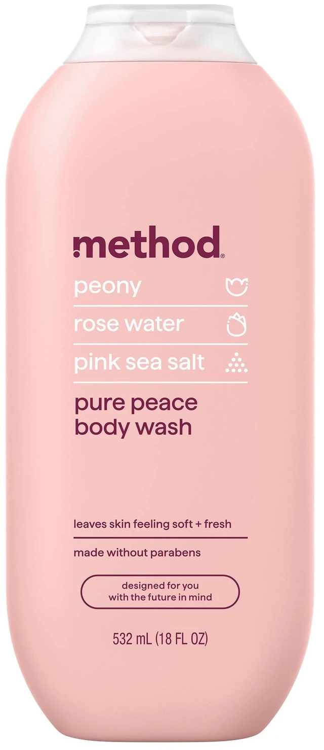 Main image of Method Pure Peace Body Wash, 18 fl oz - Peony, Rose Water & Pink Sea Salt, Leaves Skin Soft & Moisturized, Paraben-Free