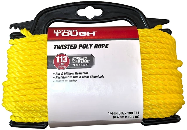 Main image of Hyper Tough 1/4in x 100ft Polypropylene Twisted Rope, Yellow, 1 Each