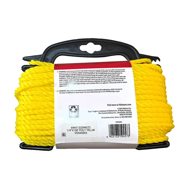 Alt view image 5 of 6 - Hyper Tough 1/4in x 100ft Polypropylene Twisted Rope, Yellow, 1 Each