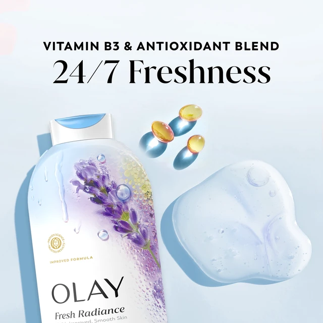 Alt view image 3 of 5 - Olay Fresh Radiance Body Wash, 22fl oz, with Birch Water, Lavender, Vitamin B3 and Antioxidant Blend