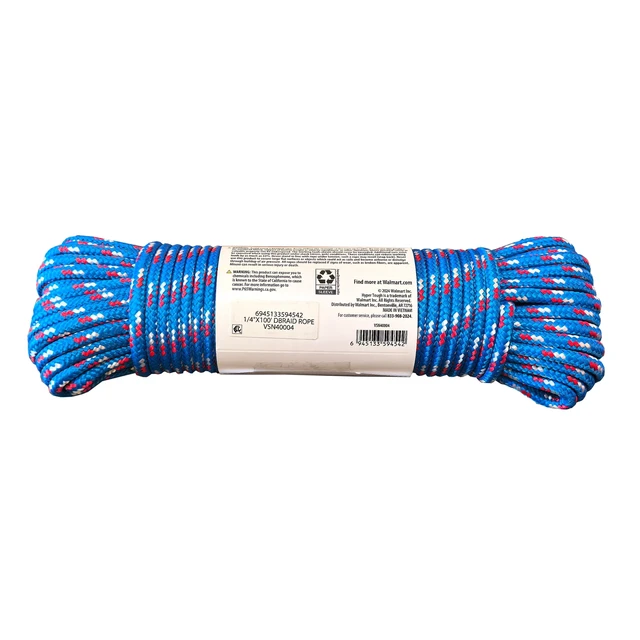 Alt view image 6 of 6 - Hyper Tough 1/4" x 100' Polypropylene Diamond Braided Rope, Blue, 1 Each