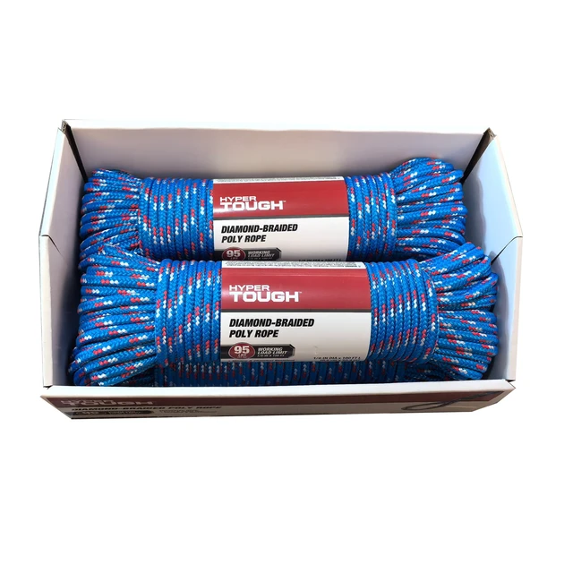 Alt view image 3 of 6 - Hyper Tough 1/4" x 100' Polypropylene Diamond Braided Rope, Blue, 1 Each