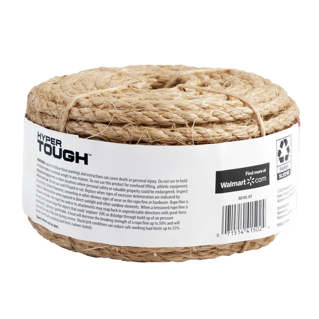 Alt view image 4 of 6 - Hyper Tough Sisal Twisted Rope, 1/4in x 100ft, Natural, 1 Each