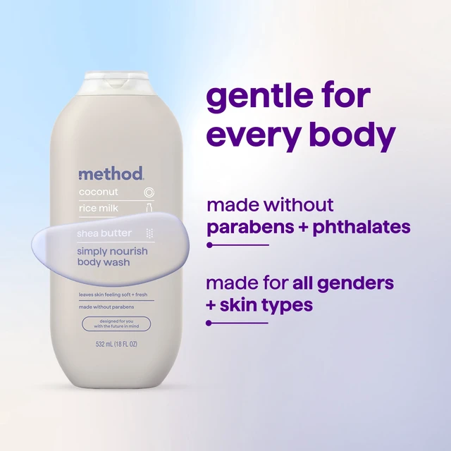 Alt view image 5 of 6 - Method Simply Nourish Body Wash, 18 fl oz, Leaves Skin Soft & Moisturized, Paraben-Free, Notes of Coconut, Rice Milk & Shea Butter