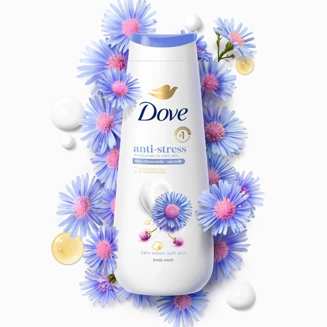 Alt view image 2 of 6 - Dove Body Wash 24hr Lotion-Soft Skin Anti-Stress Blue Chamomile & Oat Milk Moisturizing Skin Cleanser No Sulfates No Parabens 20 fl oz