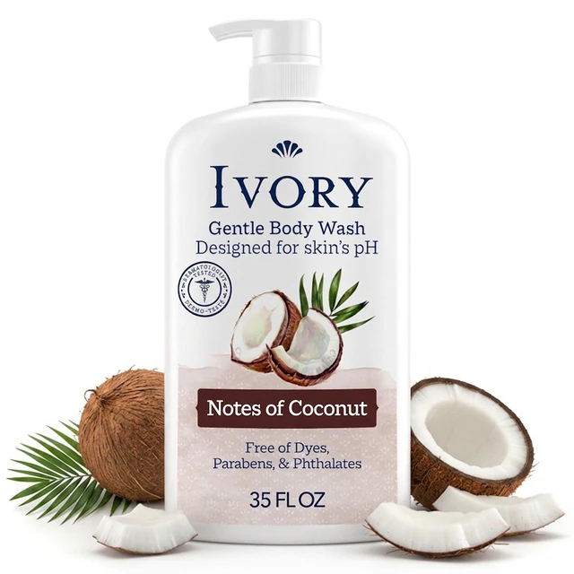 Main image of Ivory Body Wash 35fl oz, Mild and Gentle, Coconut Scent, for All Skin Types