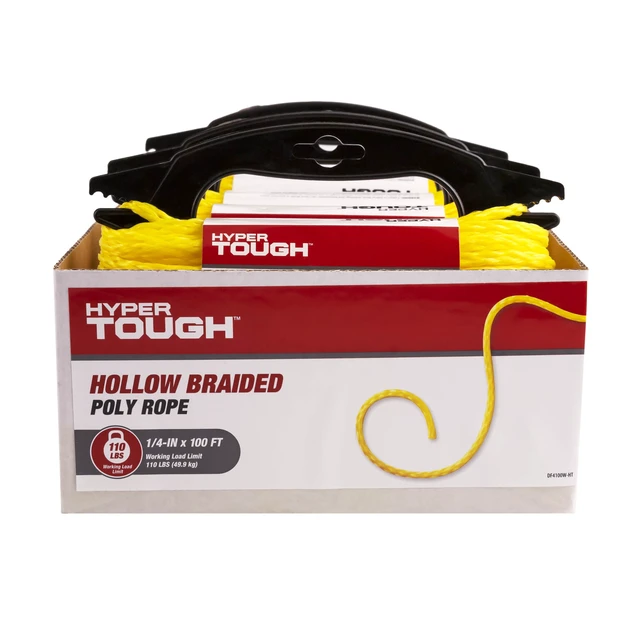 Alt view image 5 of 6 - Hyper Tough DF4100W-HT Polypropylene Hollow Braid Rope Yellow 1/4"x100' 1-Pack