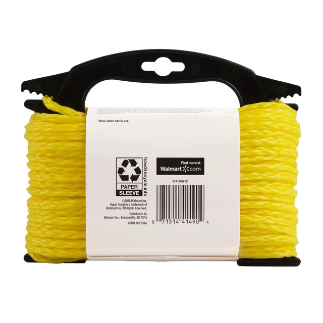 Alt view image 6 of 6 - Hyper Tough DF4100W-HT Polypropylene Hollow Braid Rope Yellow 1/4"x100' 1-Pack